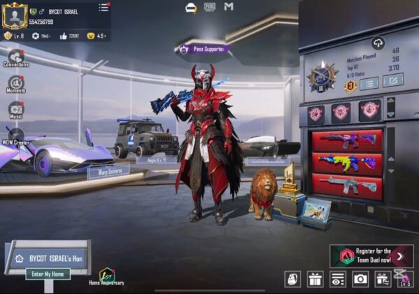 PUBG Mobile GOD Account | 5 X-Suits (Gold Pharaoh 6-Star, Blood Raven 6-Star) | 52 Gun Labs | Ultimate Outfits | Maxed M416 Glacier & Fool | Aston Martin Car | Conqueror Titles | Level 85